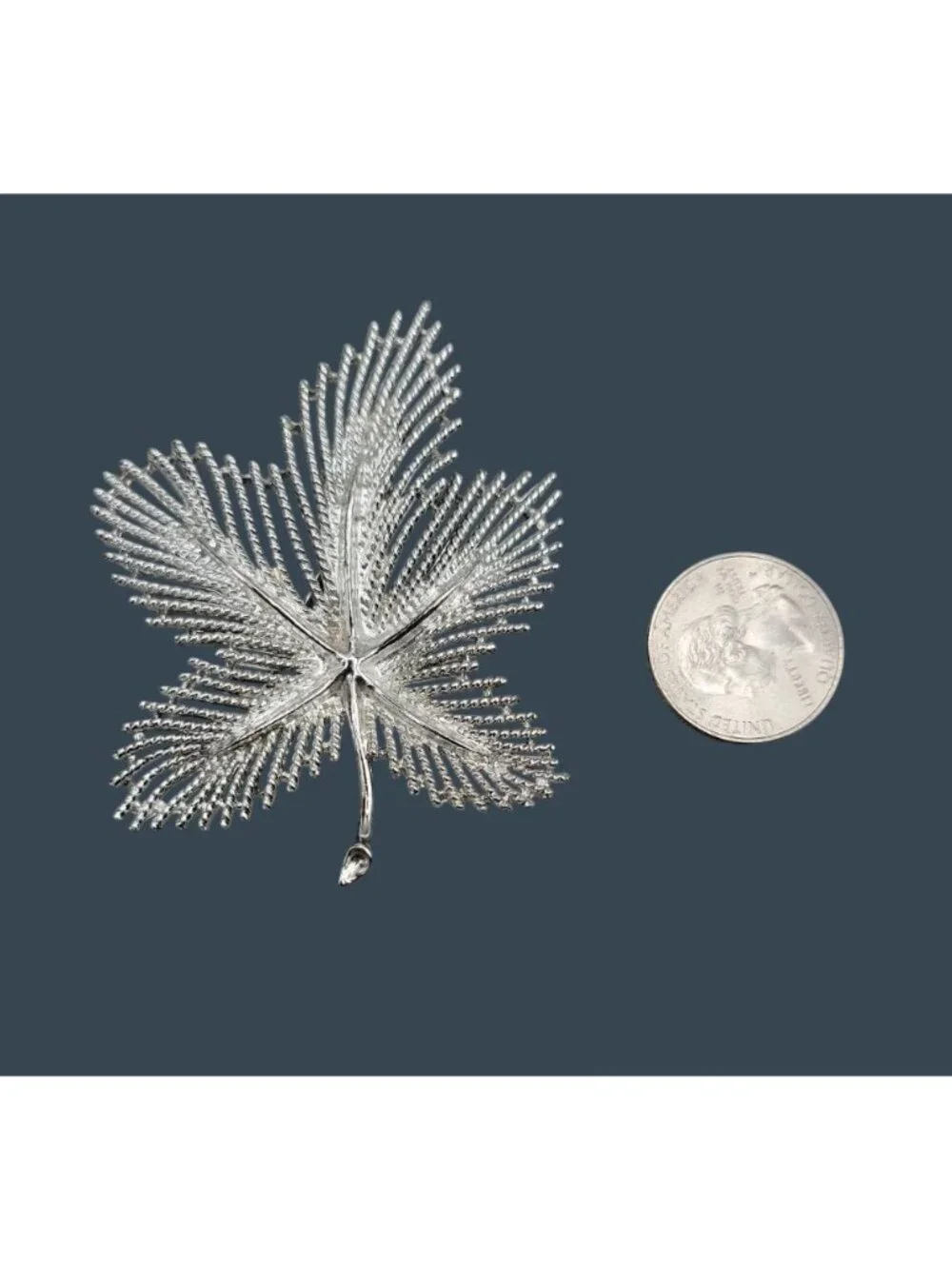 Vintage Sarah Coventry Large Maple Leaf Brooch Pin Open Metal Work Silver Tone
